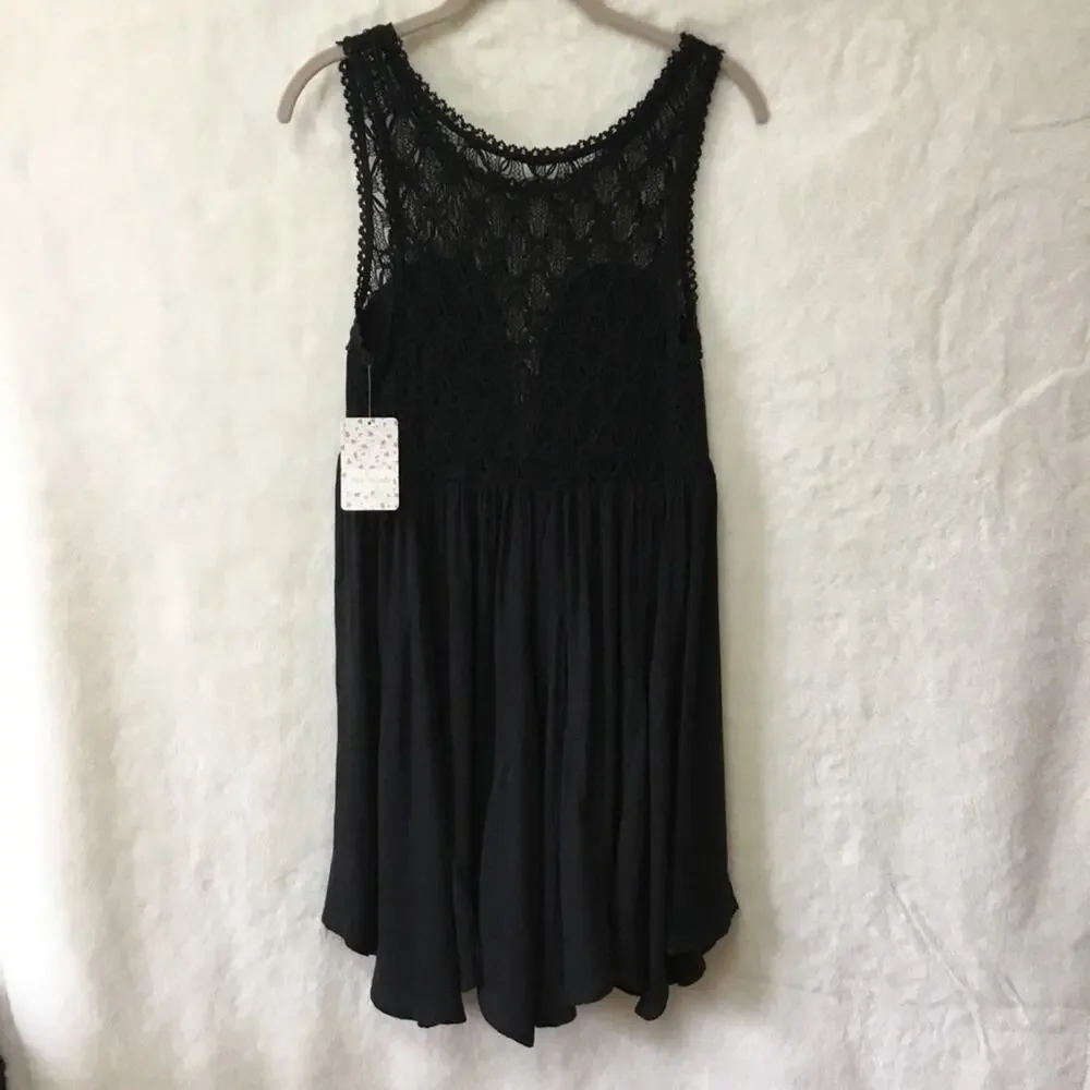 Free People Black Crochet Sleeveless Mini Dress - Picture 10 of 10